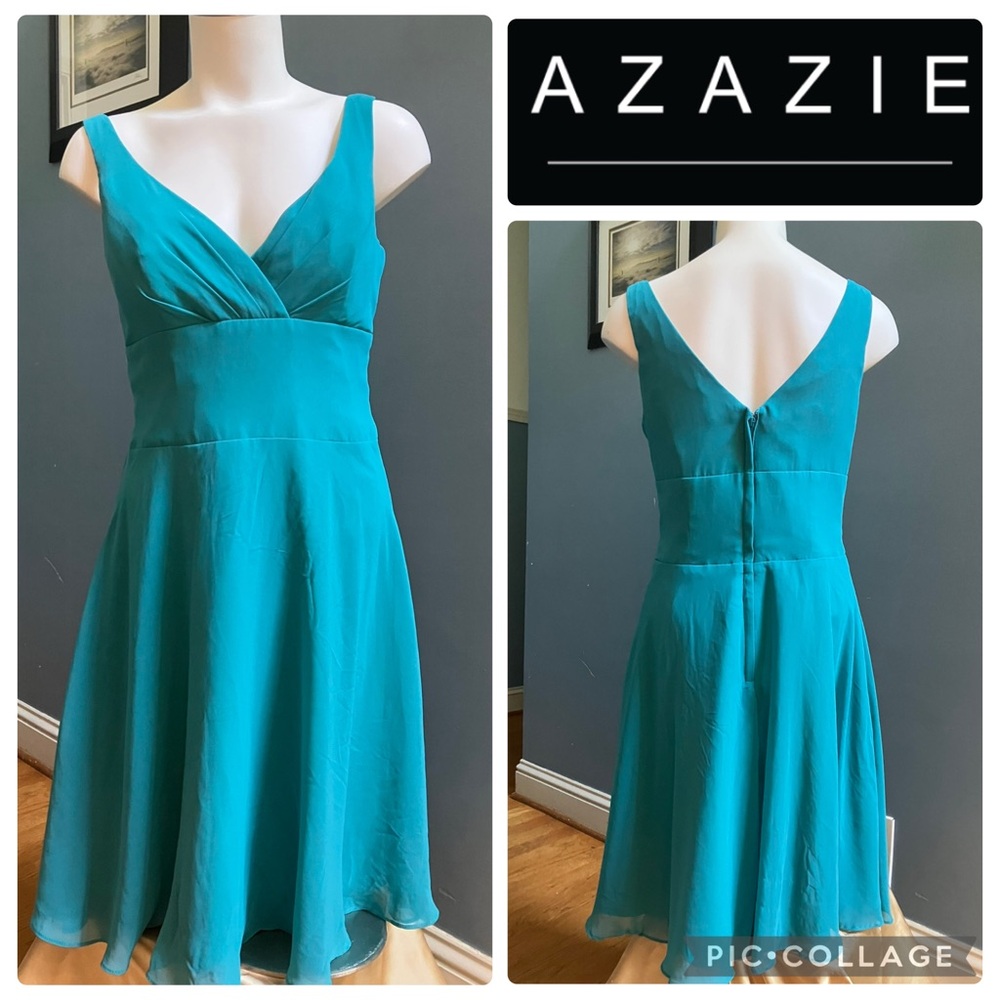 Azazie Teal Sleeveless V-Neck A-Line Dress
